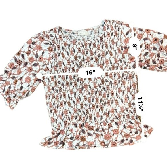 Melloday Smocked Ruffle Hem Print Top size medium - Picture 7 of 7